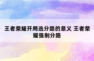 王者荣耀开局选分路的意义 王者荣耀强制分路